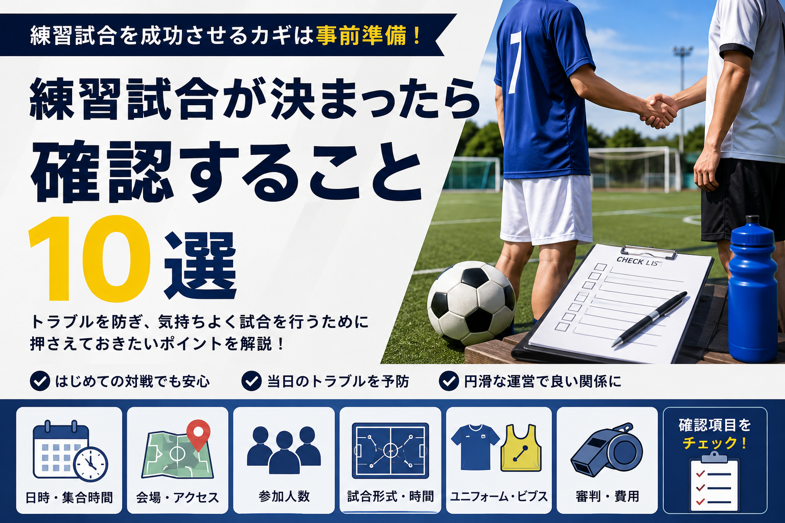 サッカー・フットサルの練習試合が決まったら確認すること10選｜事前チェックリスト